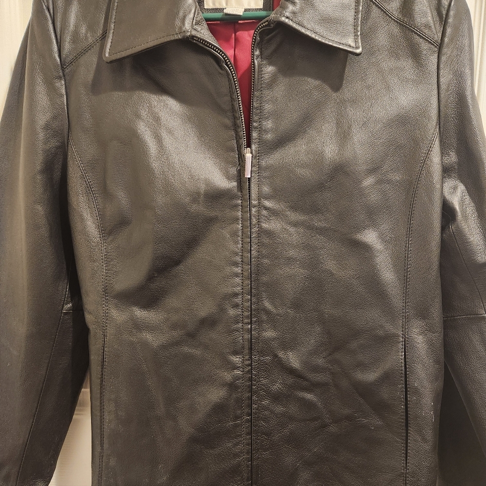 Women's Black Leather Jacket Size Large Petite